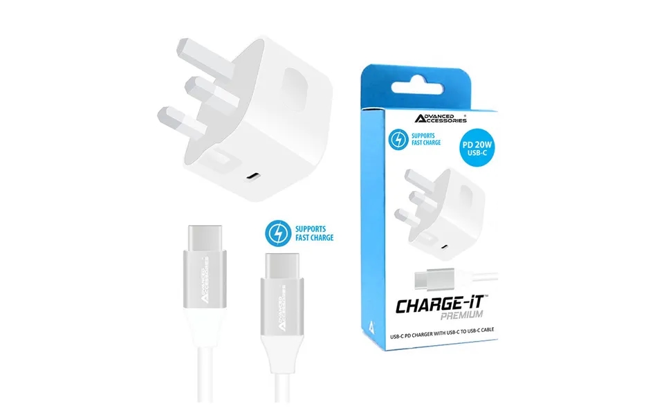 Aa 20w 3a Pd Mains Charger 1m Usb-c To Usb-c Fast Charging Bundle - White
