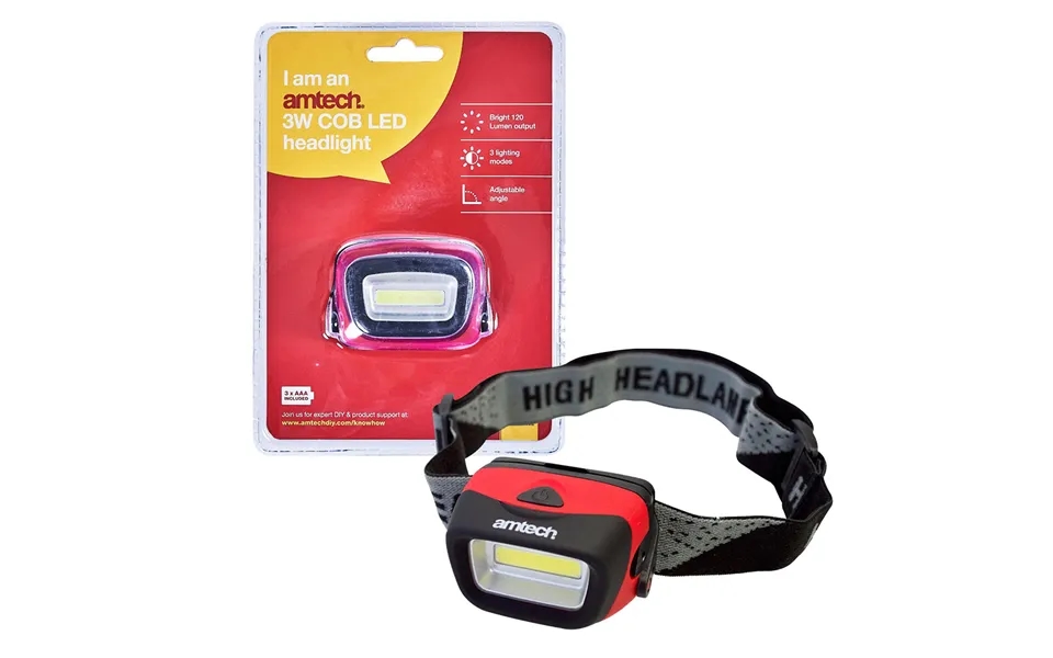 Amtech 3w Cob Led Headlight Headtorch - 120 Lumens