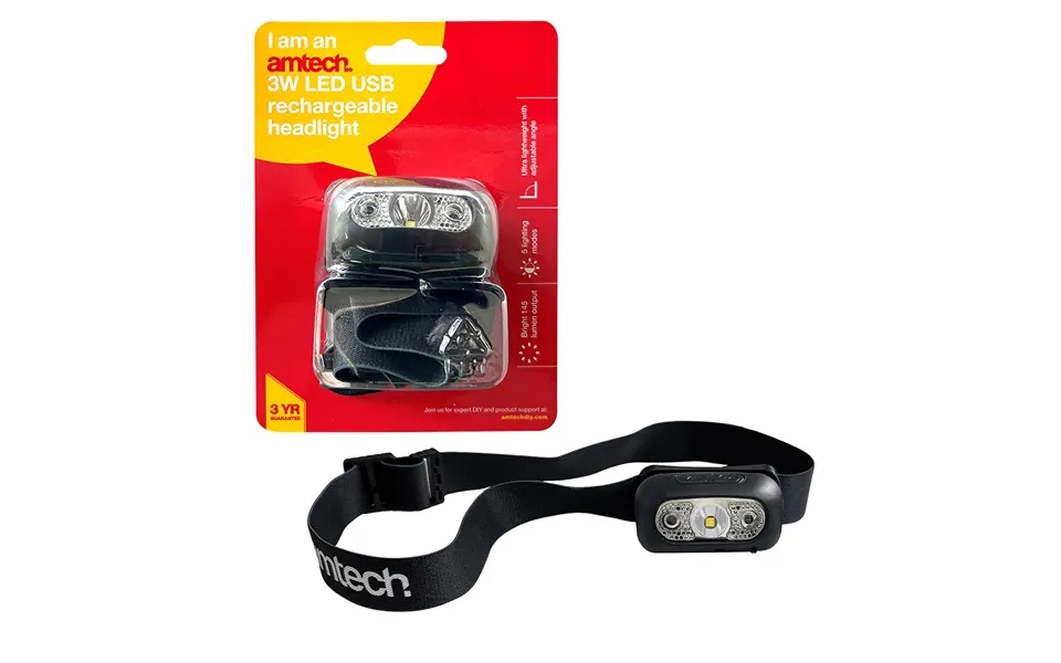 Amtech 3w Led Usb Rechargeable Headlight