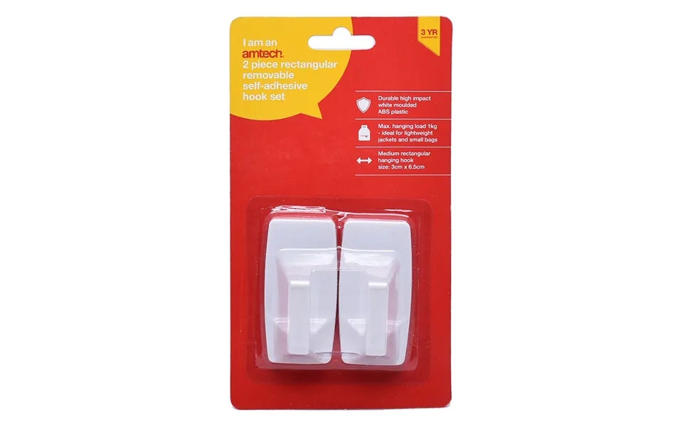 Amtech Rectangular Removable Self-adhesive Hook Set X 2