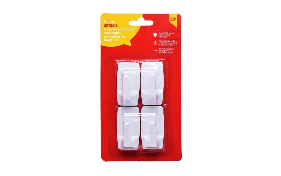 Amtech Rectangular Removable Self-adhesive Hook Set X 4