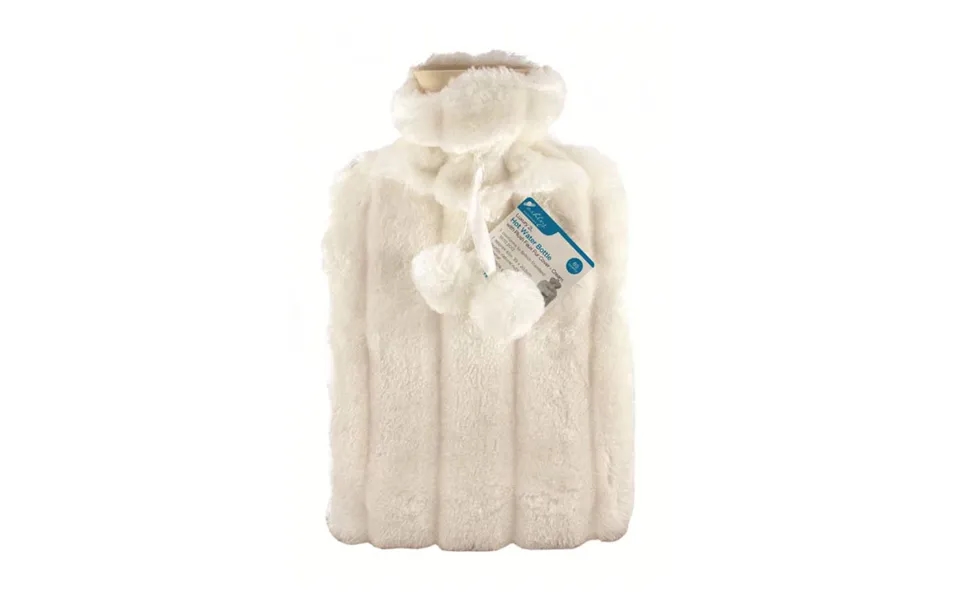 Ashley Hot Water Bottle With Plush Faux Fur Cover - Cream