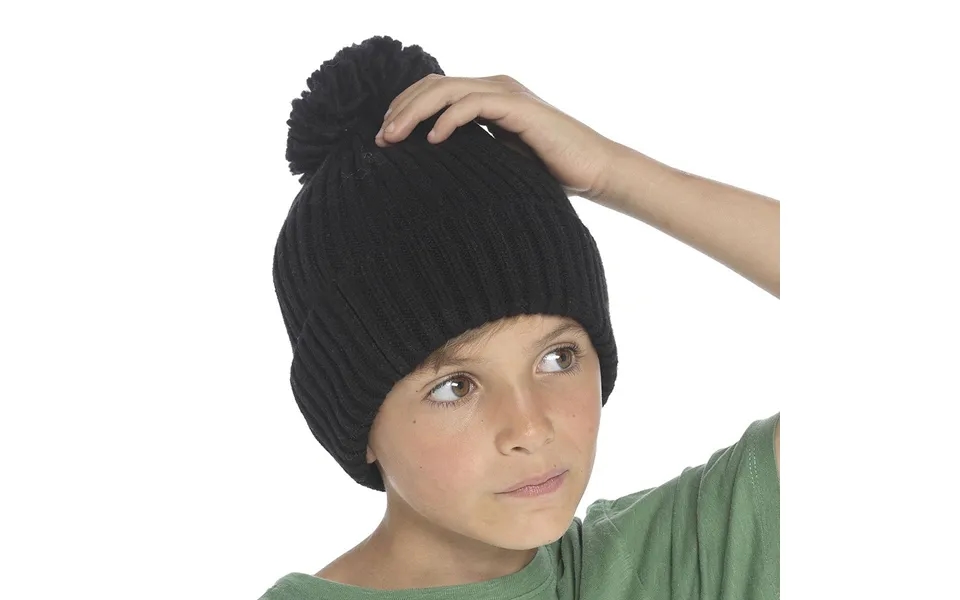Bertie & Bo Childrens Black Pom Pom Hat - Age 3-6
