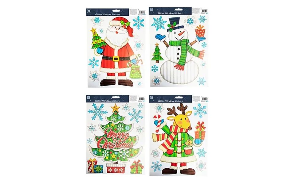 Christmas Window Stickers Decorations Glitter Finish - Santa & Friends