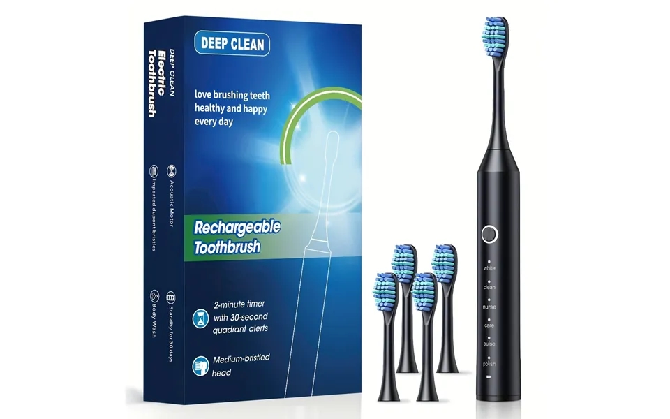 Evodx Electric Rechargable Toothbrush With 4 Brush Heads - Black