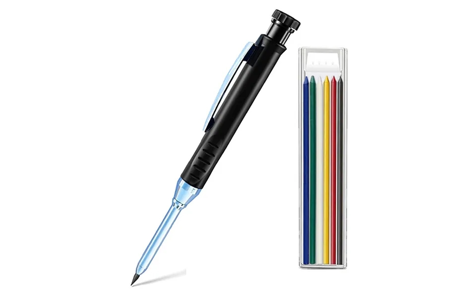 Evodx Refillable Carpenters Pencil With 6 Coloured Refills And Sharpener - Black