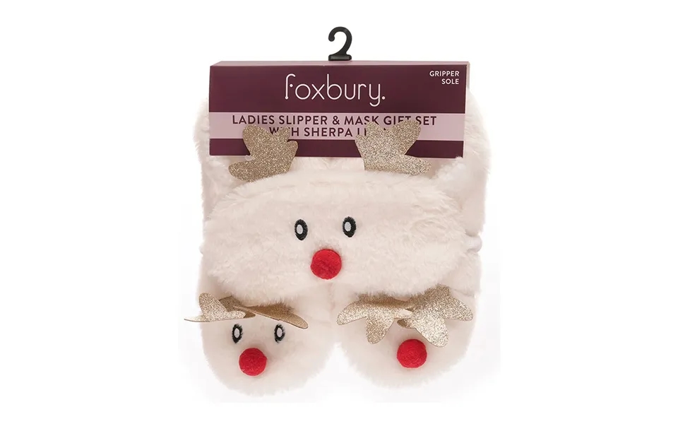 Foxbury Cosy 3d Reindeer Faux Fur Slippers And Mask Set - M L
