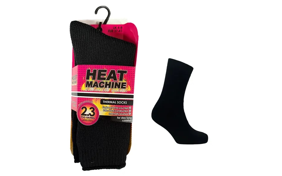 Heat Machine 2.3 Tog Ladies Lightweight Thermal Socks Brushed Inside 1 Pair Pack Uk 4-8 - Black