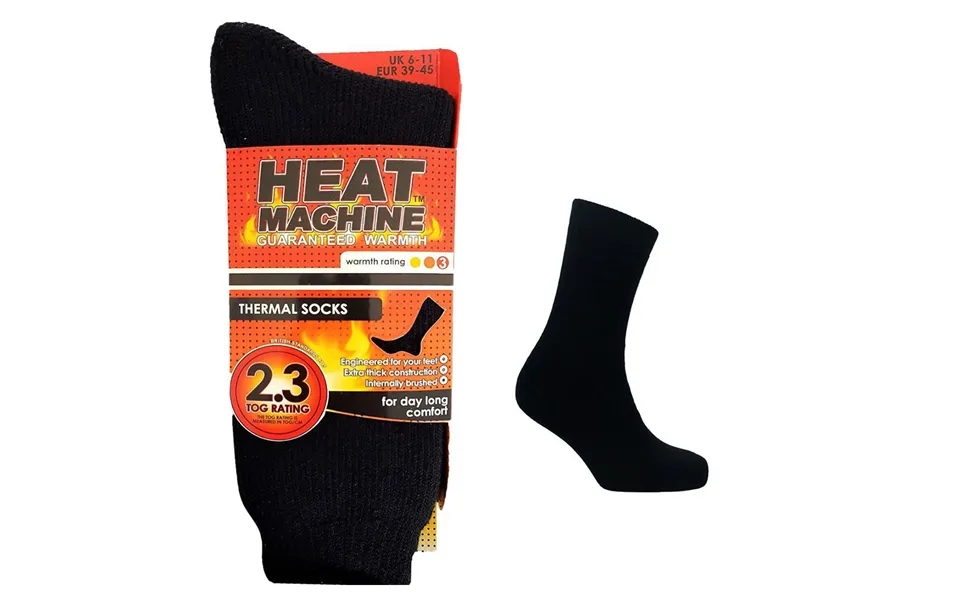 Heat Machine 2.3 Tog Mens Thermal Socks Brushed Inside 1 Pair Pack Uk 6-11 - Black