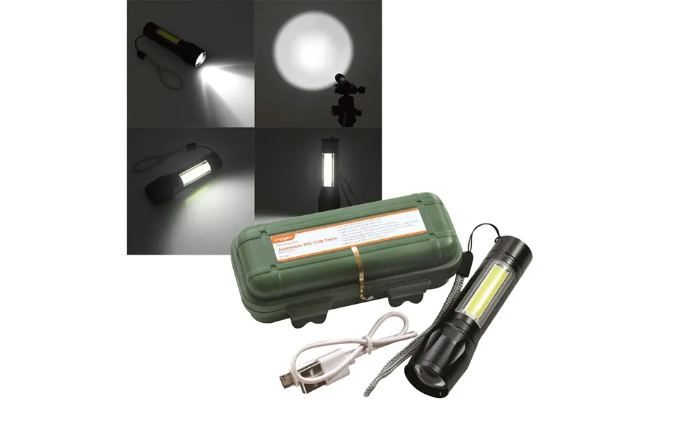 Kingavon Compact Rechargeable Aluminium Xpe Cob Torch With Zoom - Black