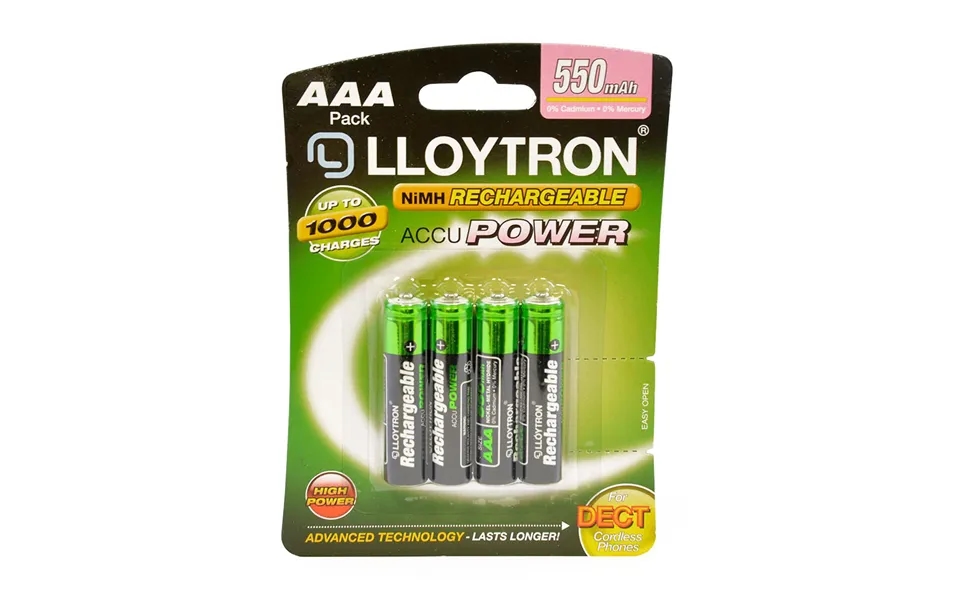 Lloytron Aaa Rechargeable Batteries Nimh Accu Power 550mah - 4 Pack