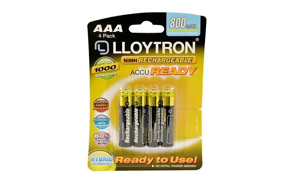 Lloytron Aaa Rechargeable Batteries Nimh Accu Ready 800mah - Ready To Use
