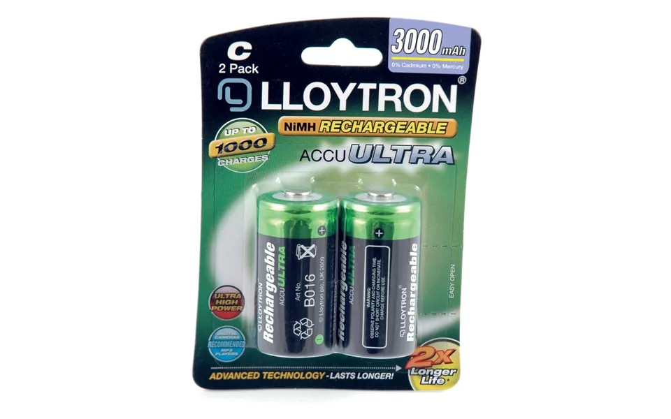 Lloytron C Cell Lr14 Rechargeable Batteries Nimh Accu Ultra 3000mah Capacity - 2 Pack