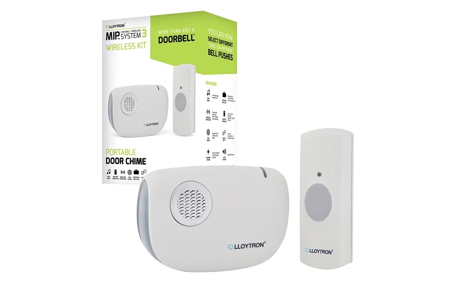 Lloytron Mip3 Wirefree Doorbell Kit With Battery Operated Chime Receiver And Bell Push
