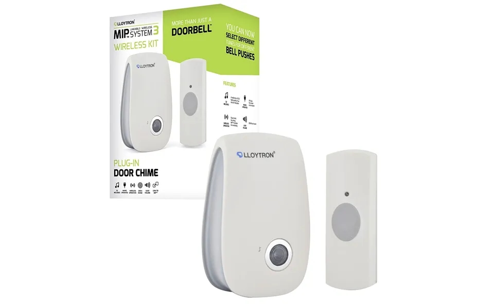 Lloytron Mip3 Wireless Door Bell And Chime Kit 32 Melody Mains Chime Unit - White
