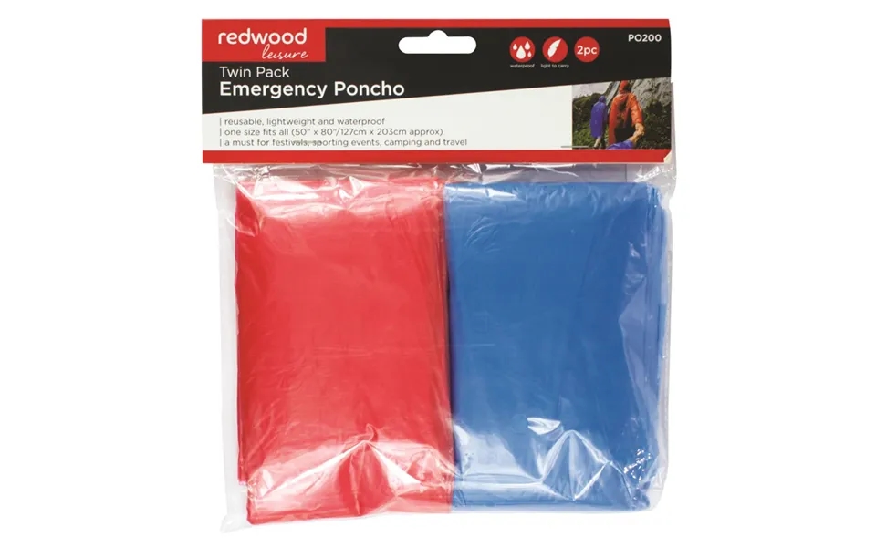 Redwood Emergency Hooded Rain Poncho Raincoat - Twin Pack