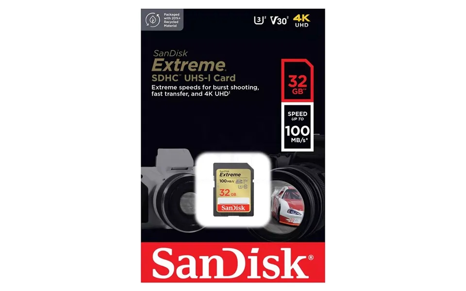 Sandisk Extreme Sd Sdxc Memory Card Uhs-1 U3 Class 10 V30 100mb S - 32gb