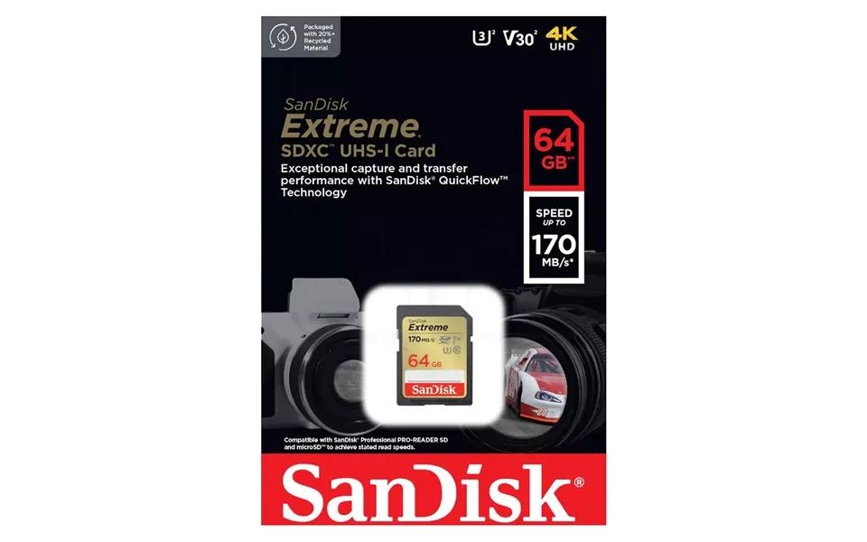 Sandisk Extreme Sd Sdxc Memory Card Uhs-1 U3 Class 10 V30 170mb S - 64gb