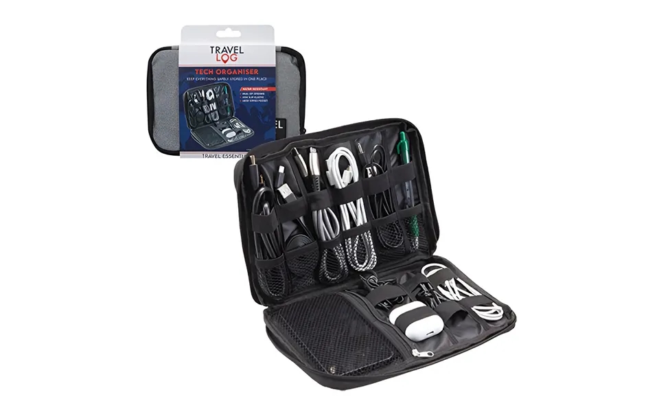 Travel Log Tech Organiser Packing Bag For Cables Watches - Grey