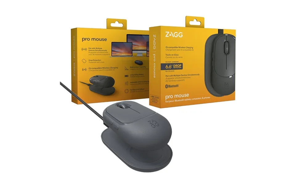 Zagg Pro Mouse With Wireless Charging Pad - Charcoal