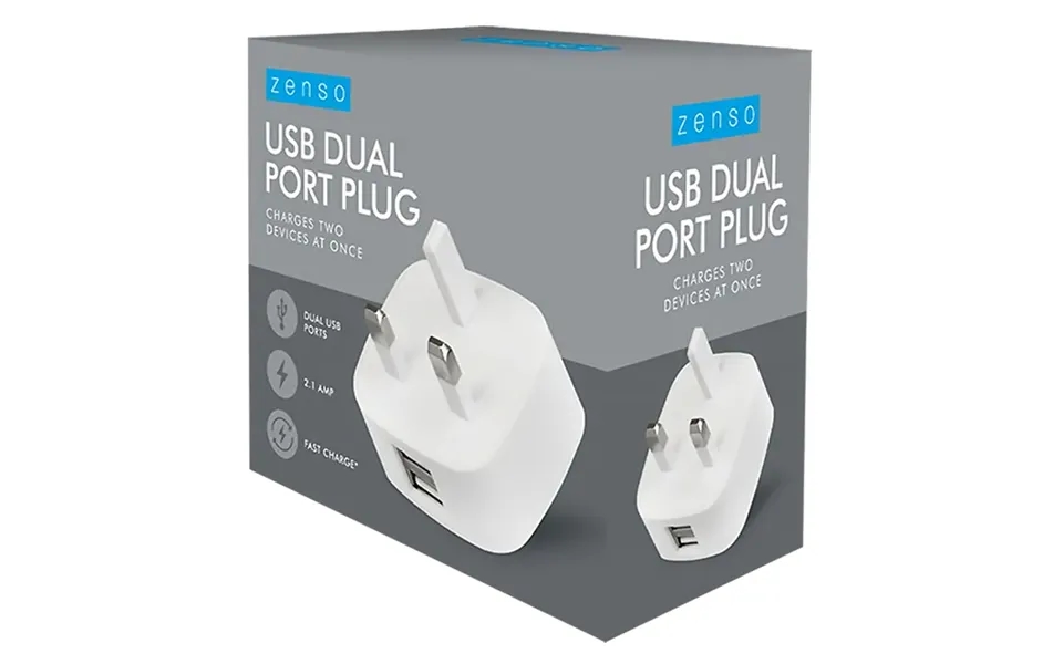 Zenso Dual Usb-a Mains Charger Plug Adapter 2.1amp - White