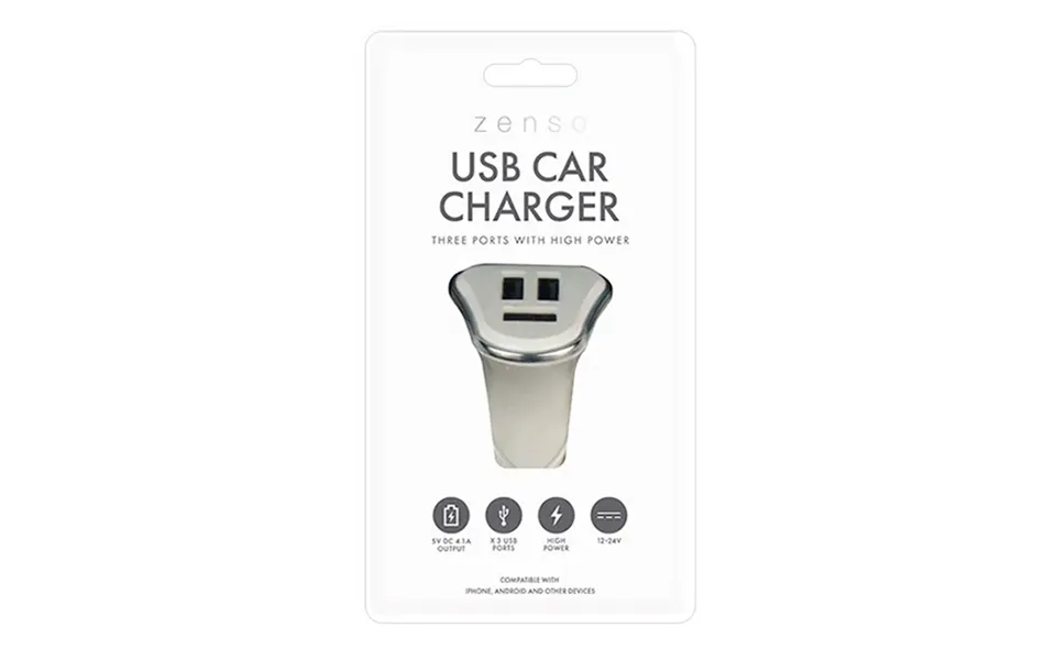 Zenso Three Port Usb Car Charger - White