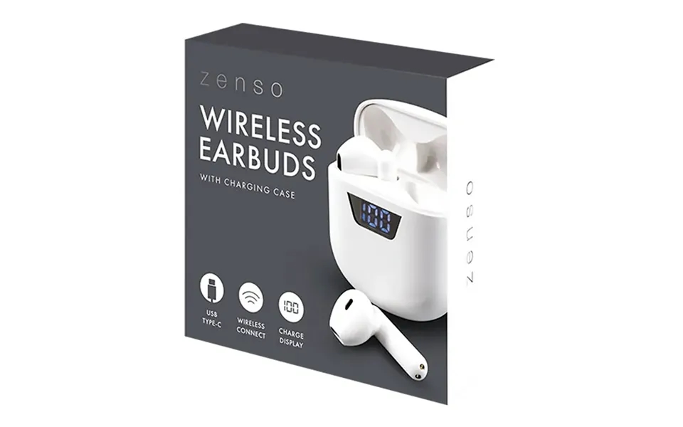 Zenso Wireless Earbuds With Digital Screen Charging Case - White