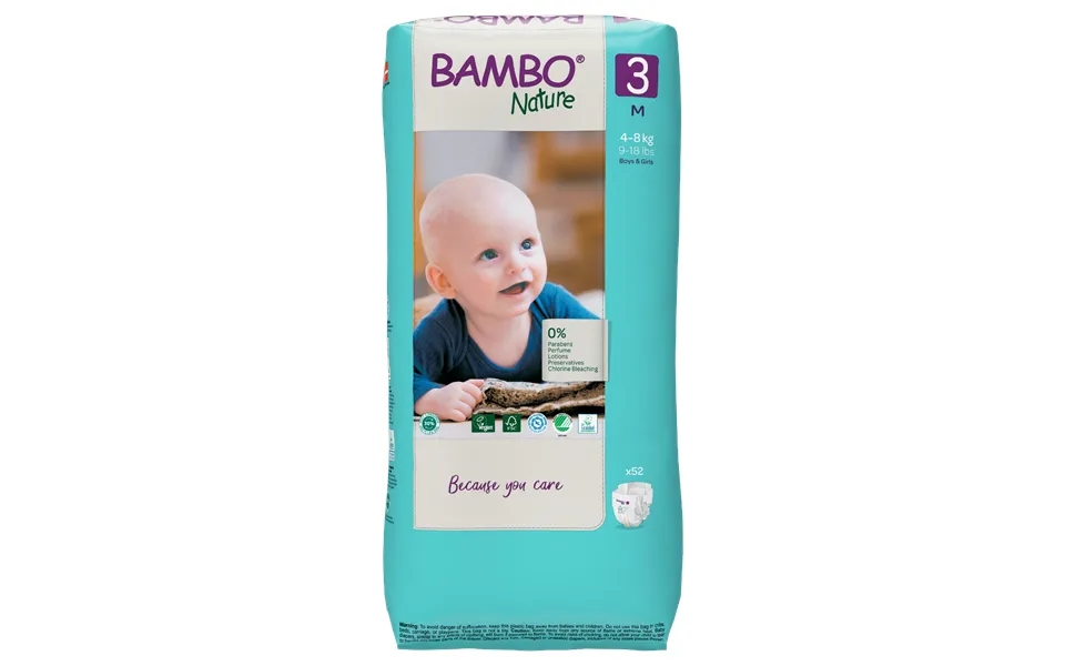 Bambo Nature Eco Nappies - Size 3 Tall Pack 11-20lbs 5-9kg , Abena, , Baby Nappies