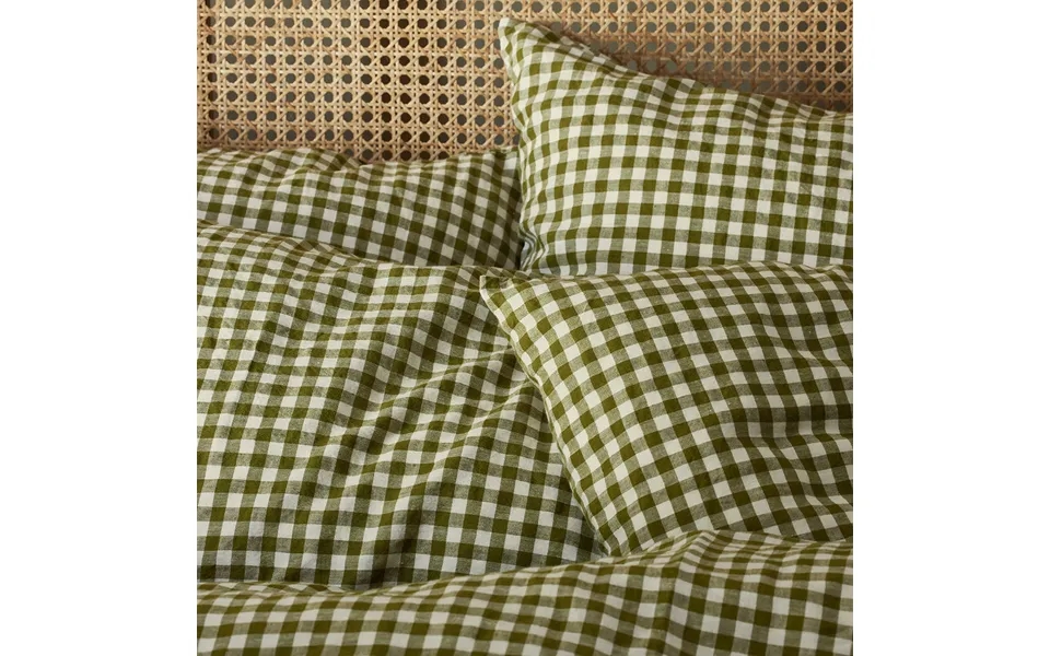 Linen Pillowcases Set Of 2 - Botanical Green Gingham By Piglet In Bed Size Square Colour Green