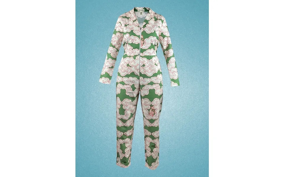 Organic Cotton & Linen Green Clouds Zip Jumpsuit Boilersuit By Wild Clouds Size Xl