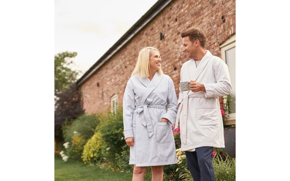 Organic Cotton Short Towelling Robe By Dip & Doze Colour Grey Stripe Size M