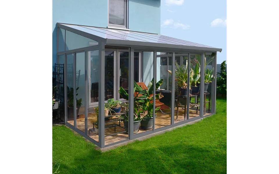 10x14 Palram Canopia Sanremo Grey Lean-to Conservatory