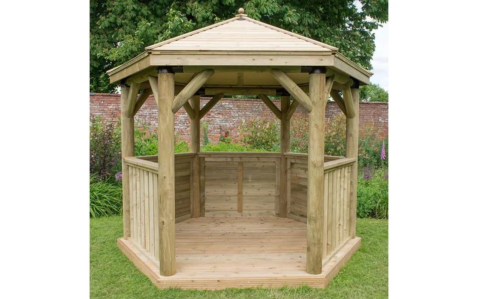 10'x9' 3x2.7m Luxury Wooden Garden Gazebo With Timber Roof - Seats Up To 10 People