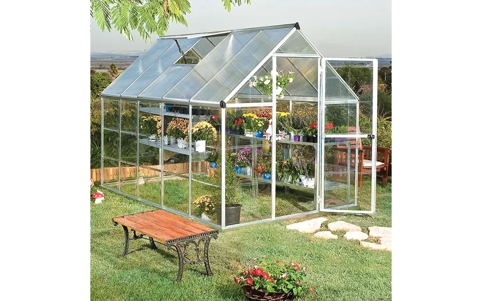 6' X 10' Palram Canopia Hybrid Walk In Silver Polycarbonate Greenhouse 1