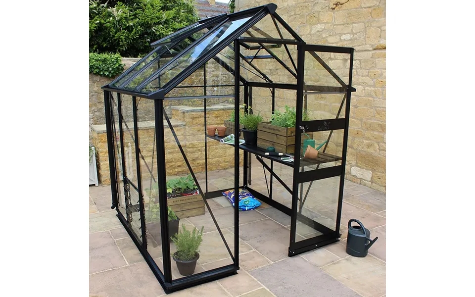 6' X 6' Halls Cotswold Burford Small Greenhouse In Black With Toughened Glass 1