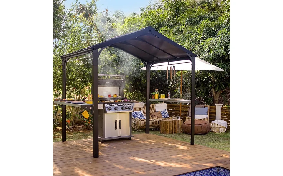 8' X 6' Palram Canopia Austin 2400 Bbq Shelter Gazebo - Black 2