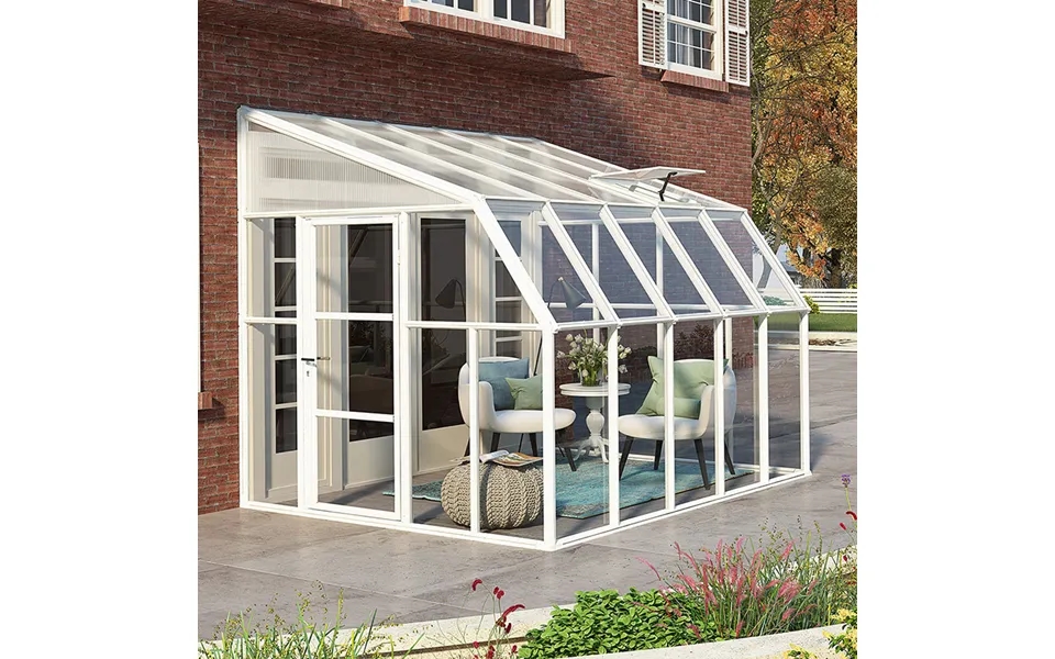 8'x10' Palram Canopia Rion White Sun Room Walk In Wall Greenhouse 2