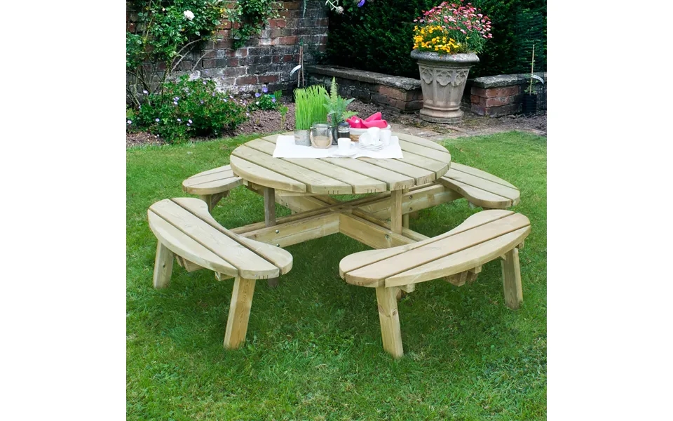 Forest Circular Wooden Garden Picnic Table 6'x6' 1.8x1.8m