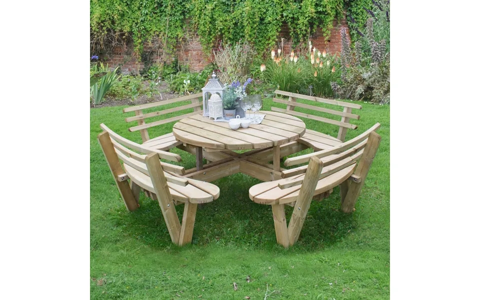 Forest Circular Wooden Garden Picnic Table With Seat Backs 8x8 2