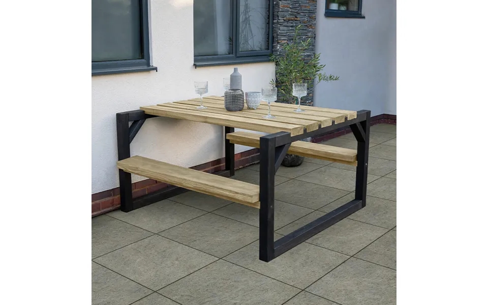 Forest Colour Block Wooden Garden Picnic Bench 4'8 X 4'7 1.42m X 1