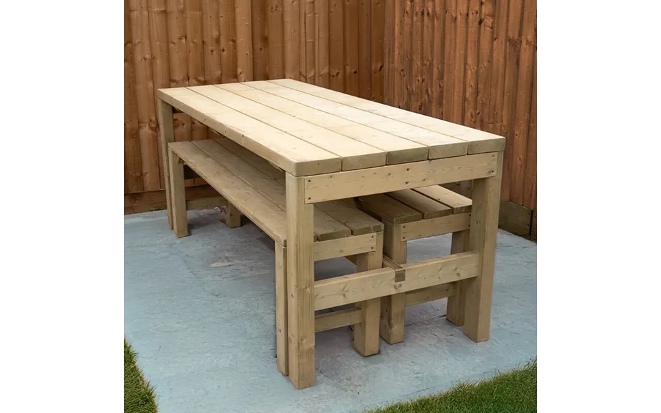 Forest Wooden Garden Dining Table And Benches Set 5'11 X 2'6 1