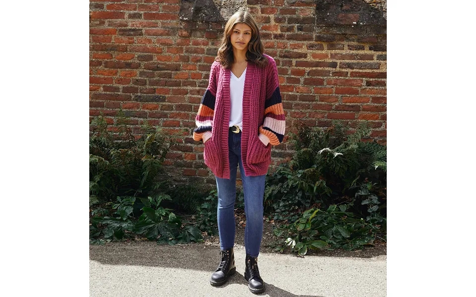 Allie Chunky Stripe Sleeve Cardigan - Berry, Berry Large