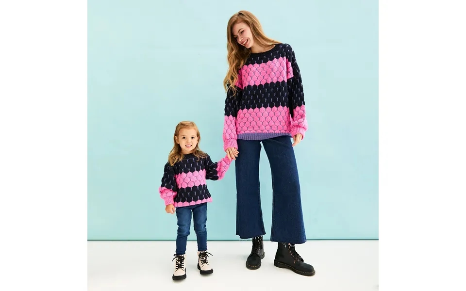 Marissa Adult And Mini Me Stripe Bubble Stitch Matching Jumpers - M 6-7