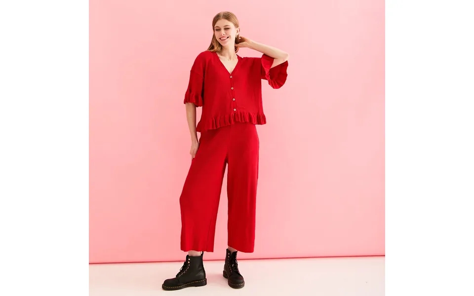 Martha Wide Leg Knitted Trousers Co-ord - Red, Large