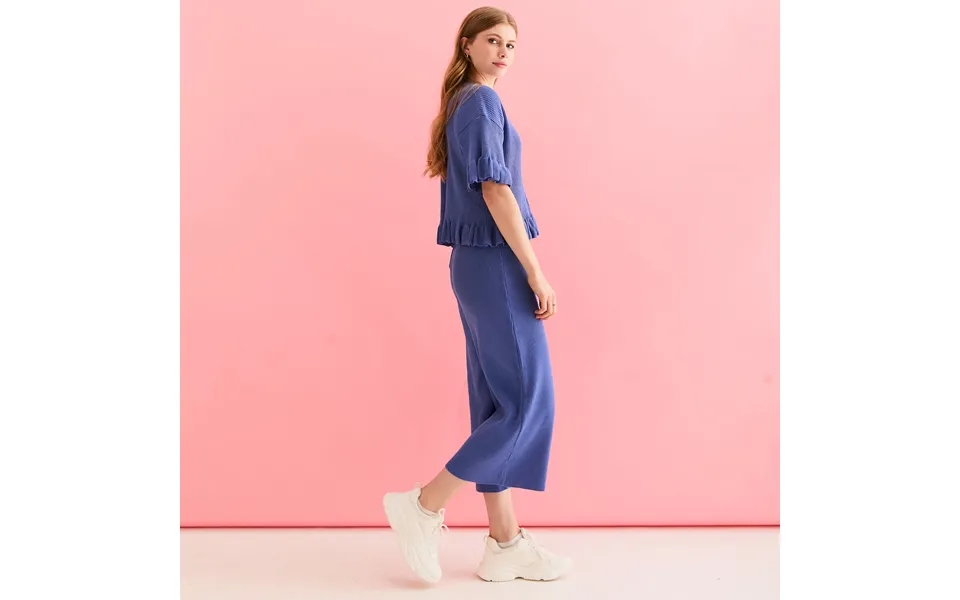 Martha Wide Leg Knitted Trousers - Cornflower Blue, Medium