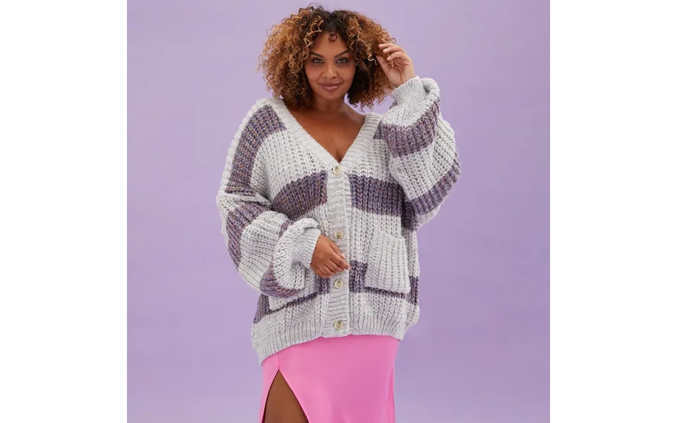 Olivia Stripe Chunky Cardigan With Buttons - Silver Grey, Silver Grey Medium