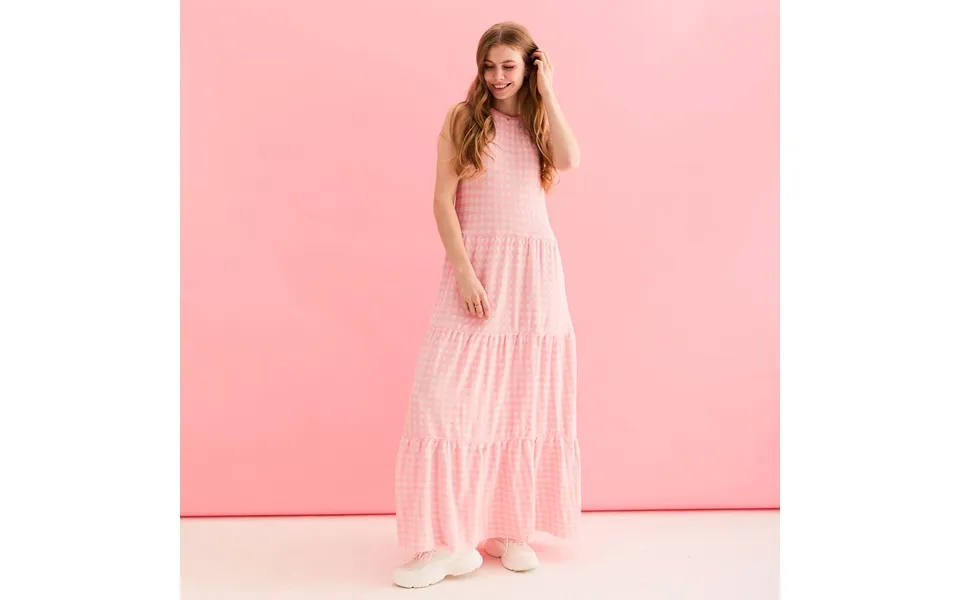 Paula Gingham Cotton Knitted Maxi Dress - Light Pink, Medium
