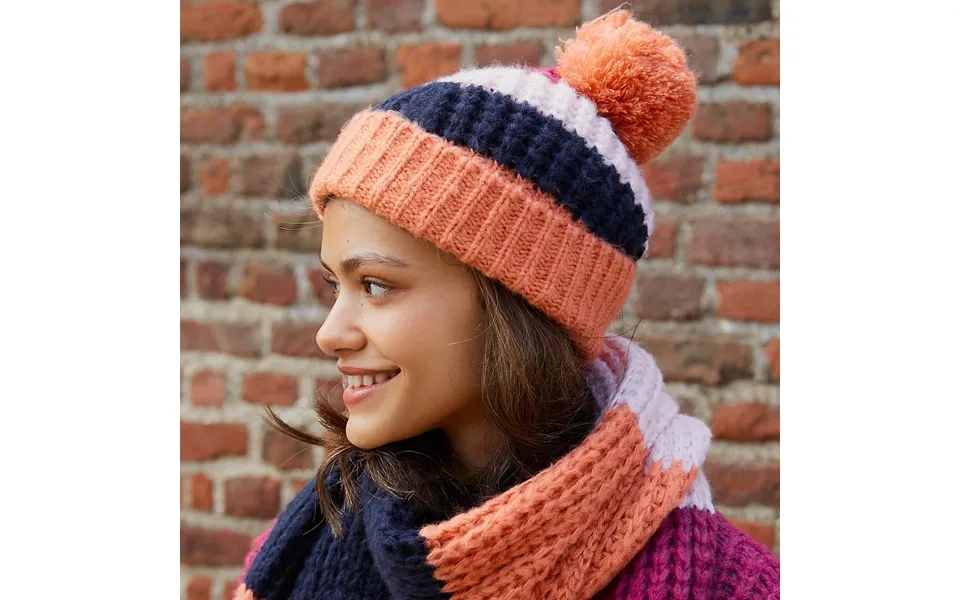 Phoebe Stripe Beanie Bobble Hat - Berry