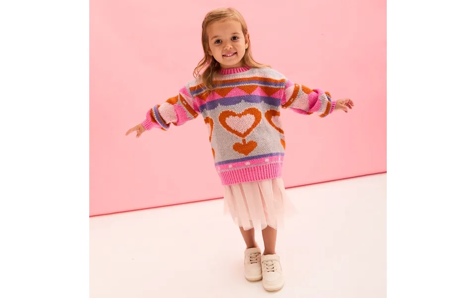 Poppy Mini Me Heart Intarsia Kids Knitted Jumper - Blue, 2-3