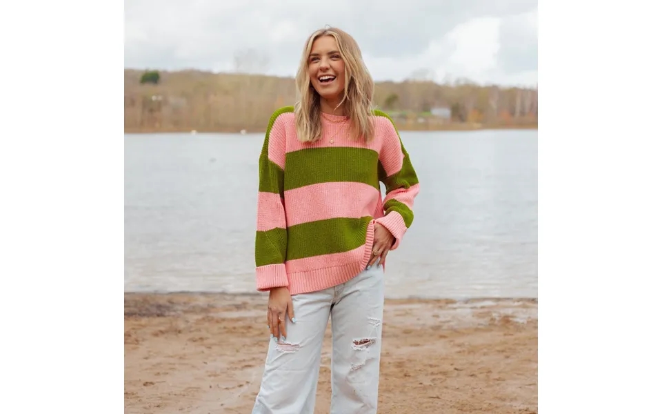 Rhiannon Recycled Cotton Mix Stripe Jumper - Pink And Green, Medium